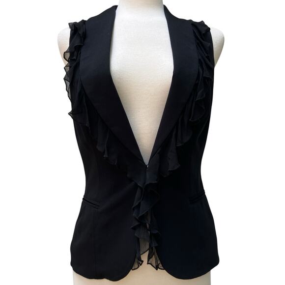 Y2K Cache Vest NWT Sz 6 Black Silk Ruffle V Neck Whimsigoth Dark Romantic 90s - Picture 3 of 11